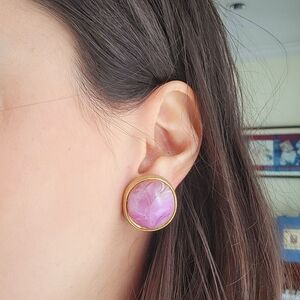 Vintage Kramer Pink & Gold Stone Clip-On Stud Earrings